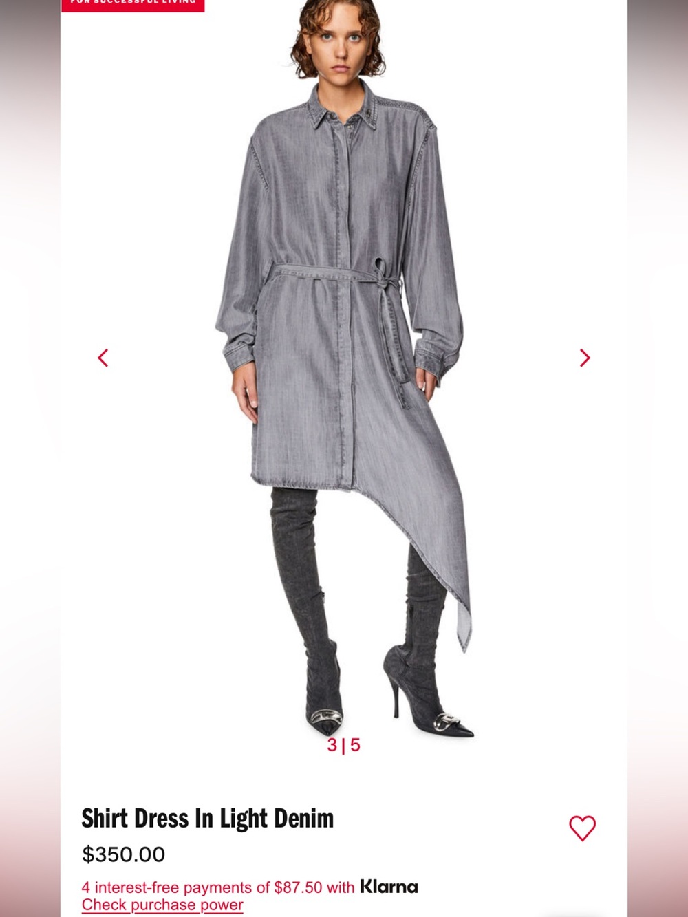 Diesel Gray Oversized Button-Up Shirt Dress size small NWT